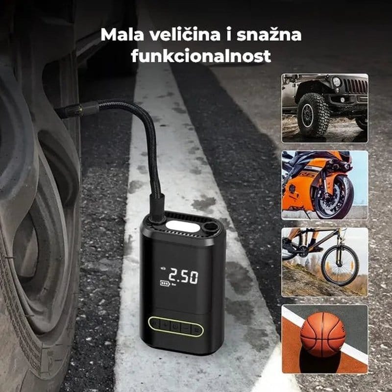 bežični kompresor za auto gume sa dvostrukom baterijom — detalj 3