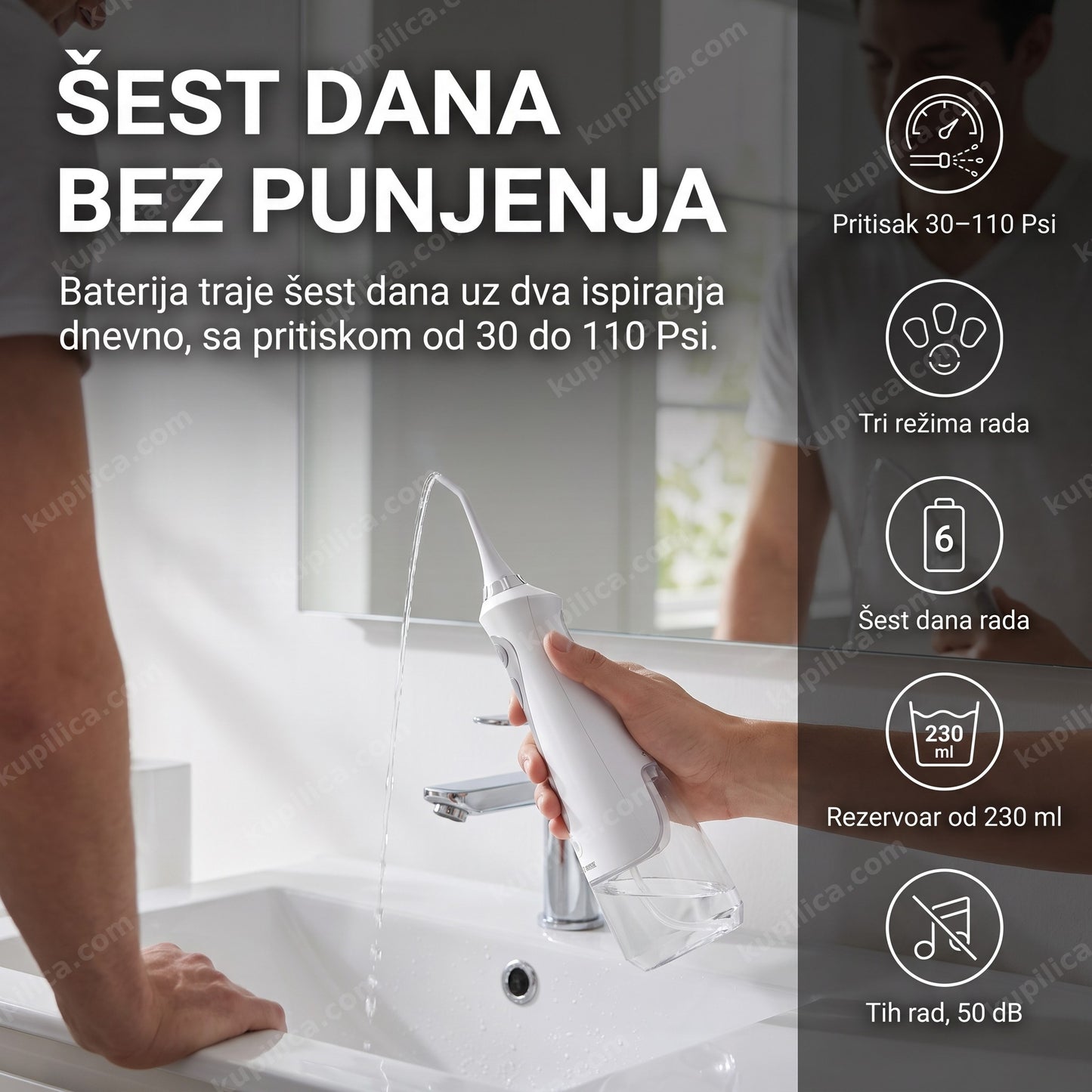 Oralni irigator C9, bežični uređaj sa rezervoarom od 230 ml i IPX7 zaštitom
