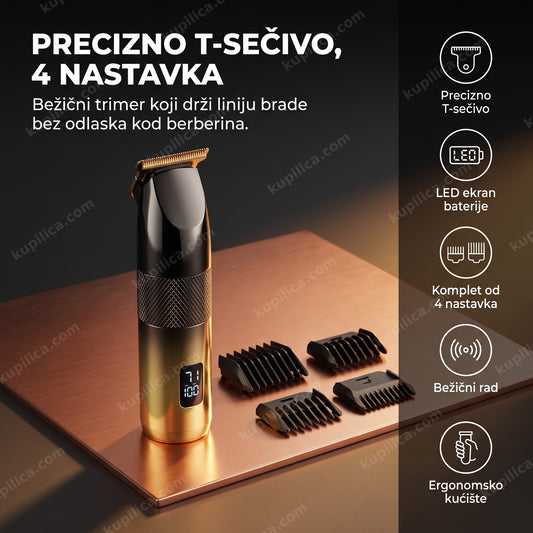 crno-zlatni bežični trimer za bradu sa led ekranom na bakarnoj ploči