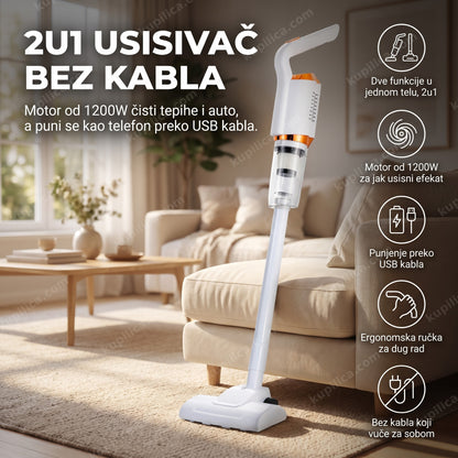 bežični usisivač 2u1 koji čisti tepih u dnevnoj sobi, benefiti proizvoda