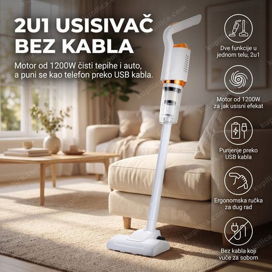 bežični usisivač 2u1 koji čisti tepih u dnevnoj sobi, benefiti proizvoda