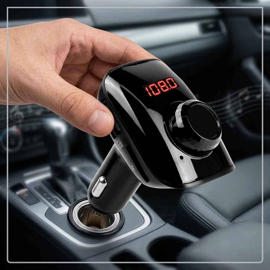 bluetooth fm transmiter KCB919 — uređaj sa displejem i tankim daljinskim upravljačem