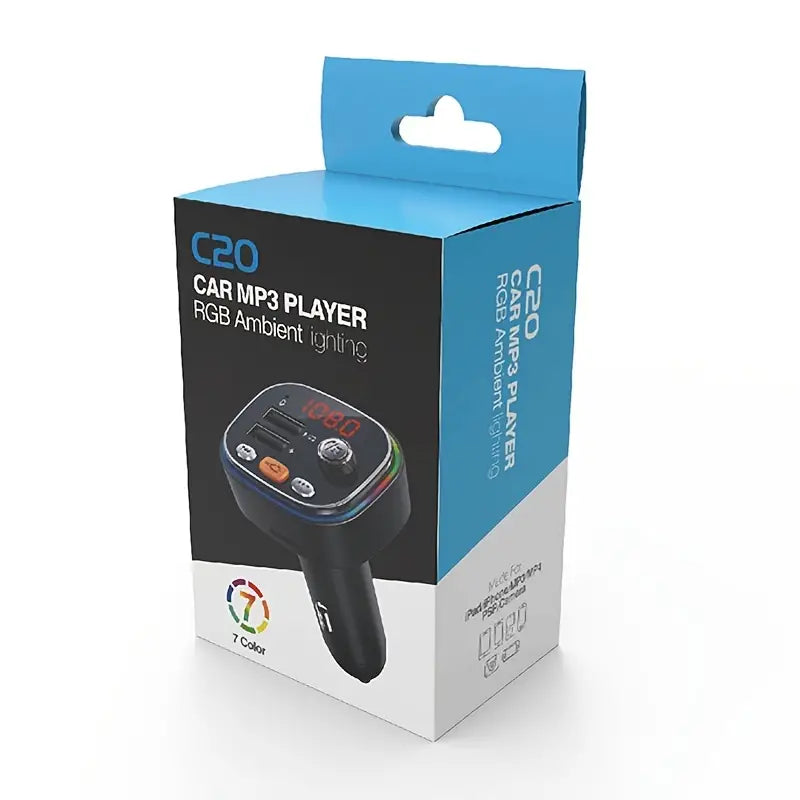 fm transmiter za auto C20 RGB — dimenzije 8 × 5,5 cm