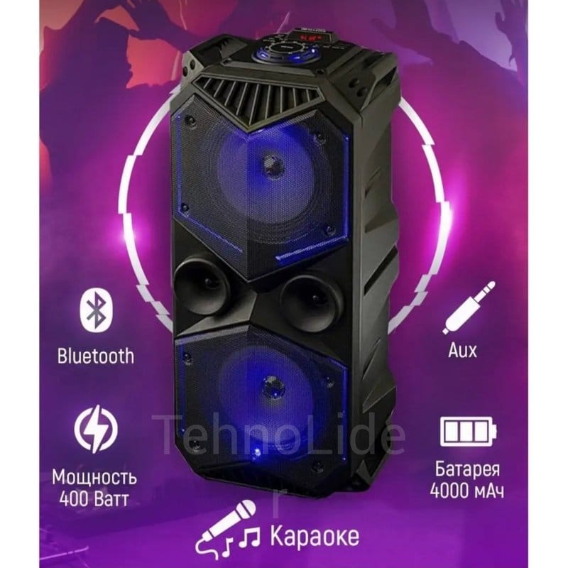 bluetooth karaoke zvučnik ZQS-1819 sa RGB osvetljenjem membrana, prikaz Bluetooth i AUX ikonica