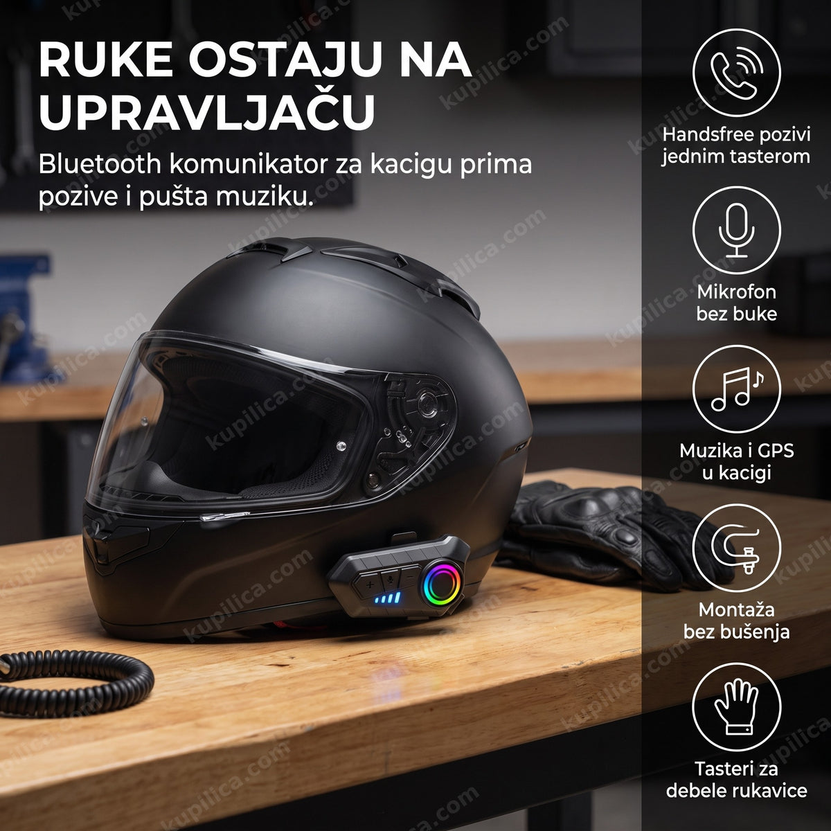 bluetooth komunikator za kacigu montiran na motociklističku kacigu