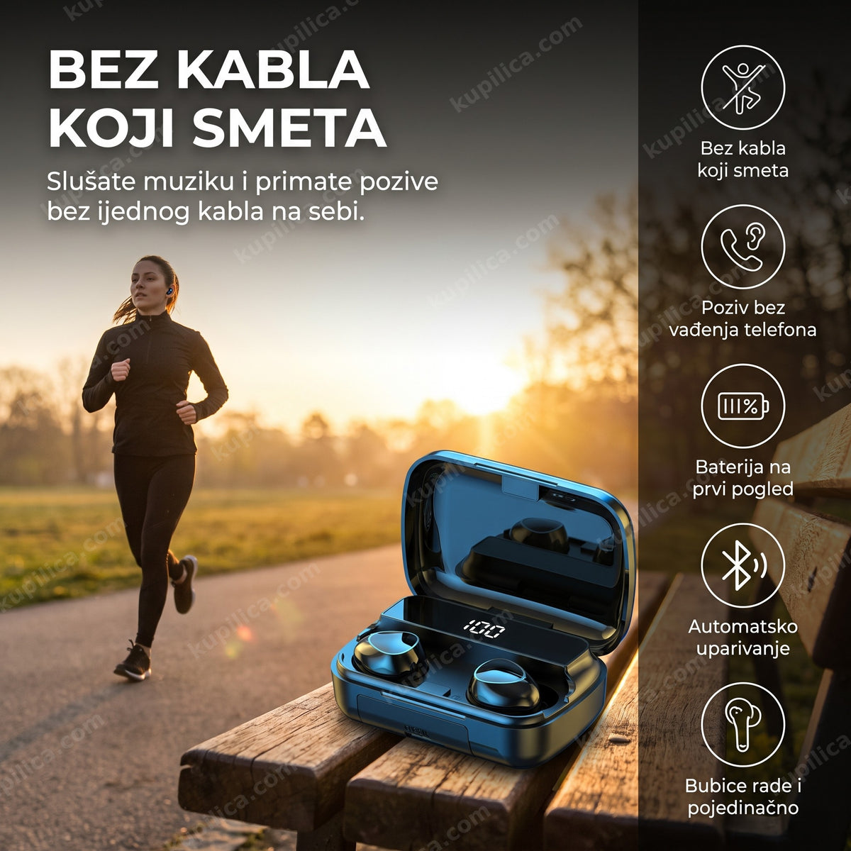 bluetooth slušalice m10 sa kućištem tokom jutarnjeg trčanja, benefiti proizvoda
