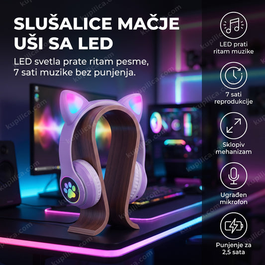 Bluetooth slušalice mačje uši sa LED svetlom na stalku u sobi - benefiti proizvoda