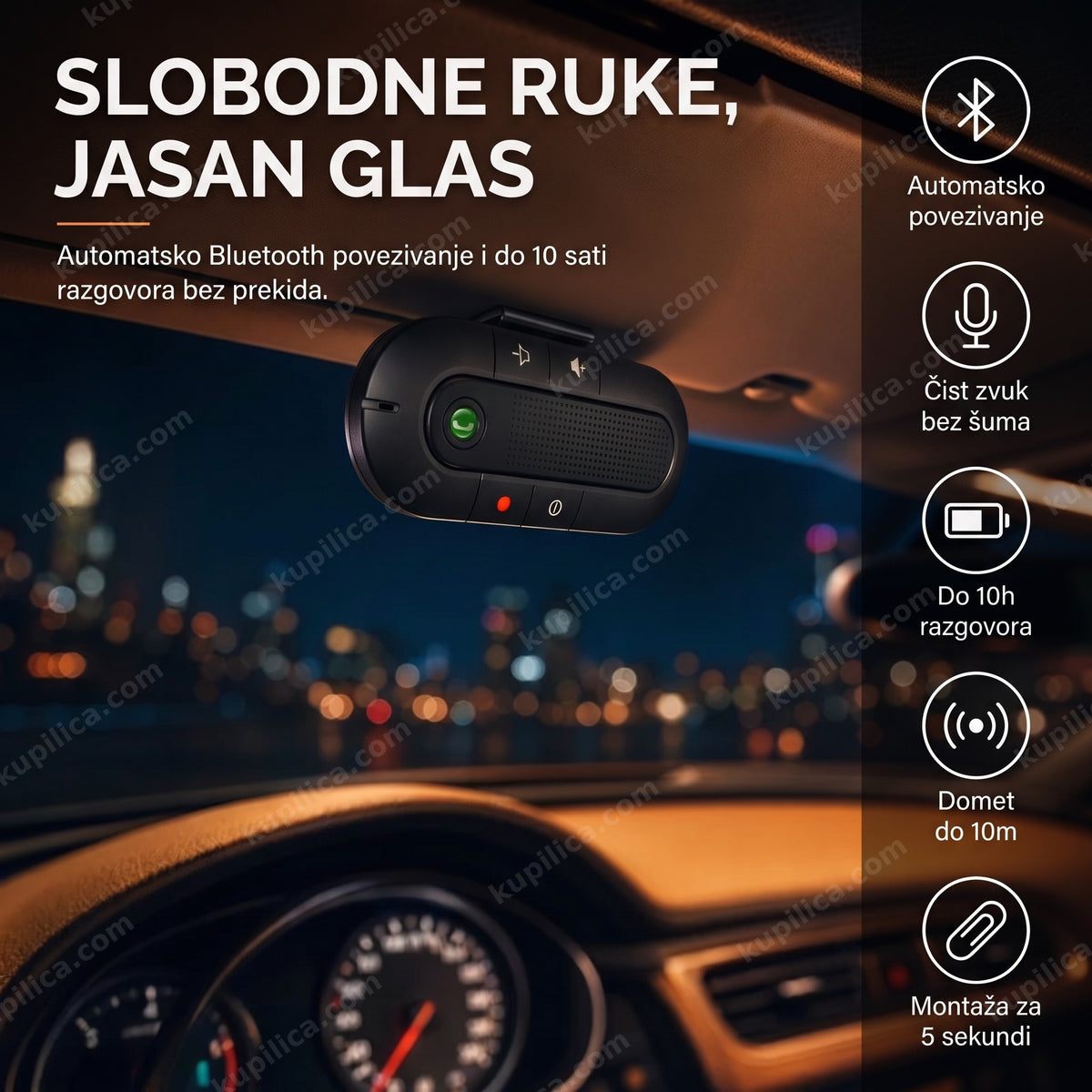 Bluetooth spikerfon za auto montiran na vizir vozila