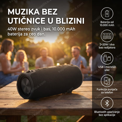 bluetooth zvučnik sa baterijom 2x20w u dvorištu, benefiti proizvoda