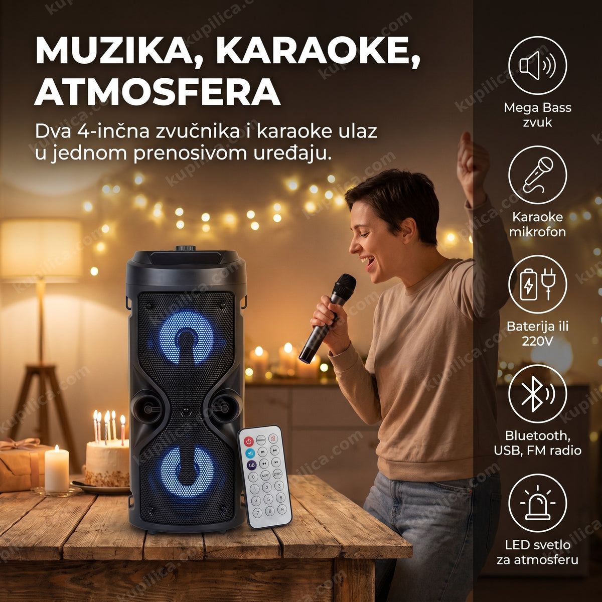 bluetooth zvučnik sa karaoke funkcijom i led svetlom na kućnoj proslavi, benefiti proizvoda