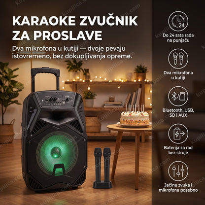 bluetooth zvučnik sa dva mikrofona na proslavi, benefiti proizvoda