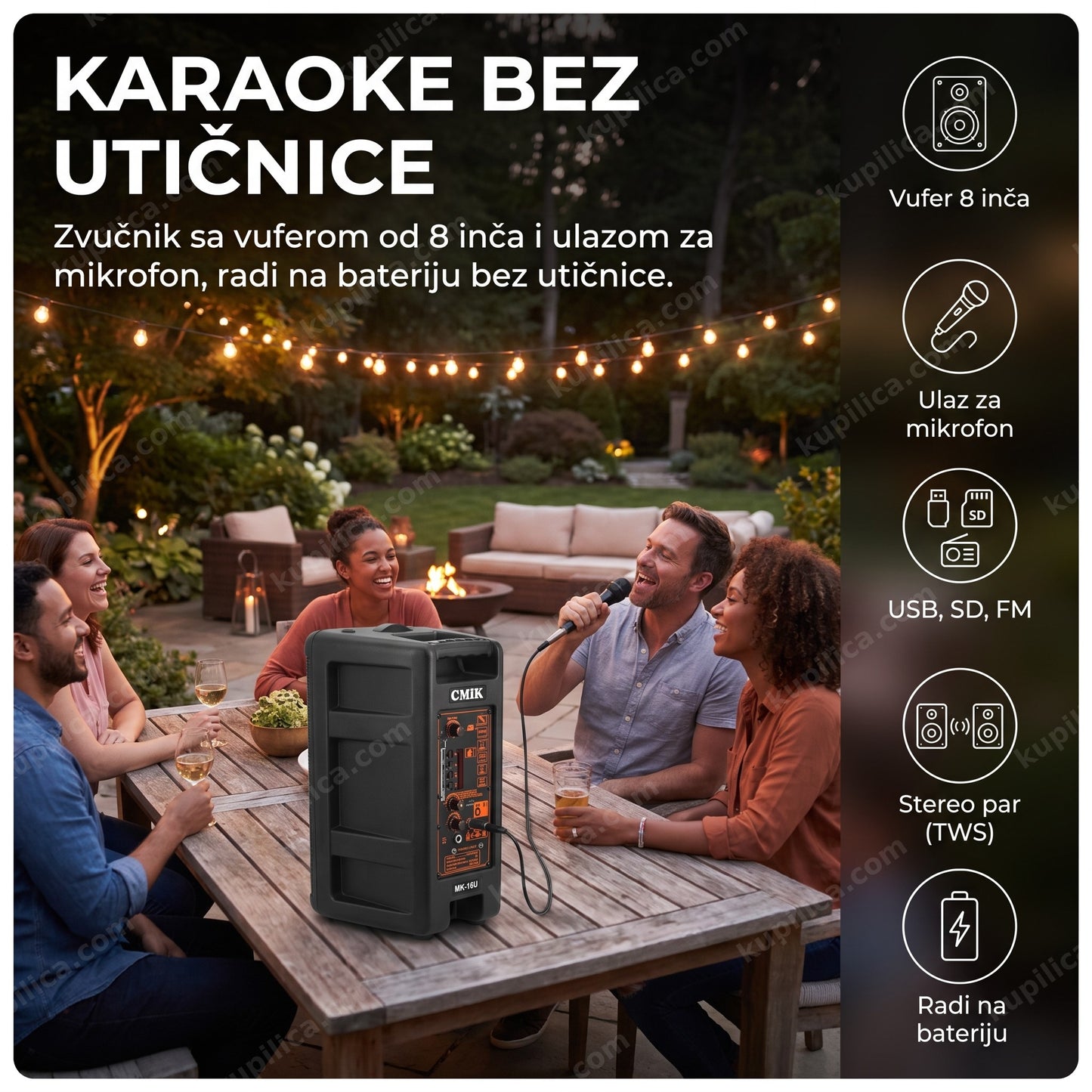Prenosivi Bluetooth zvučnik CMiK MK-16U za karaoke u dvorištu