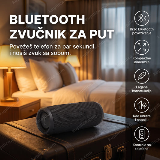 prenosivi bluetooth zvučnik za putovanje na koferu u hotelskoj sobi, benefiti proizvoda