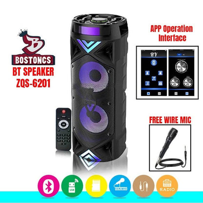 bluetooth zvučnik ZQS-6201 sa ljubičastim led rešetkama, daljinskim upravljačem i bostoncs logom