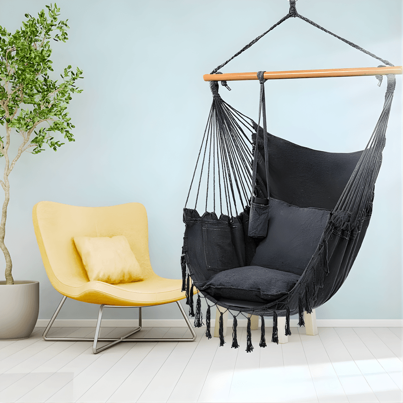 boho viseća ljuljaška sa jastucima — detalj 1