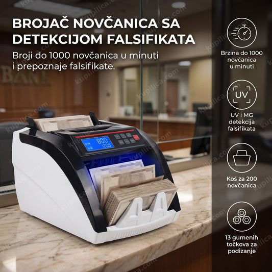 brojač novčanica sa UV detekcijom falsifikata na bankarskom pultu, benefiti proizvoda