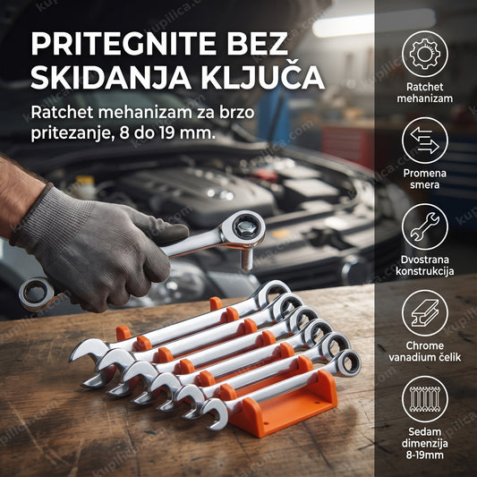 hromirani set brzih ključeva sa krckalicom na radnom stolu u radionici, benefiti proizvoda