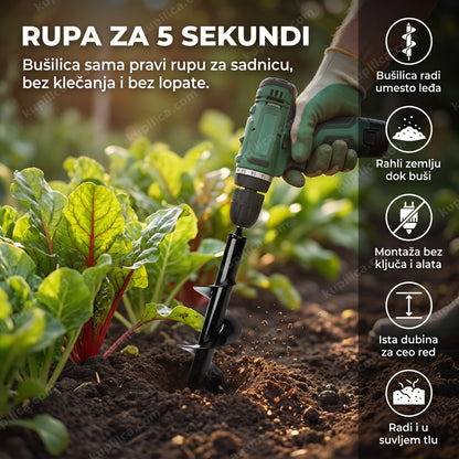 burgija za sadnju montirana na bušilicu buši rupu u bašti, benefiti proizvoda
