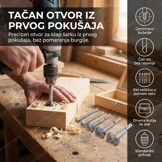 set burgija za klap šarke na radnom stolu u stolarskoj radionici, benefiti proizvoda