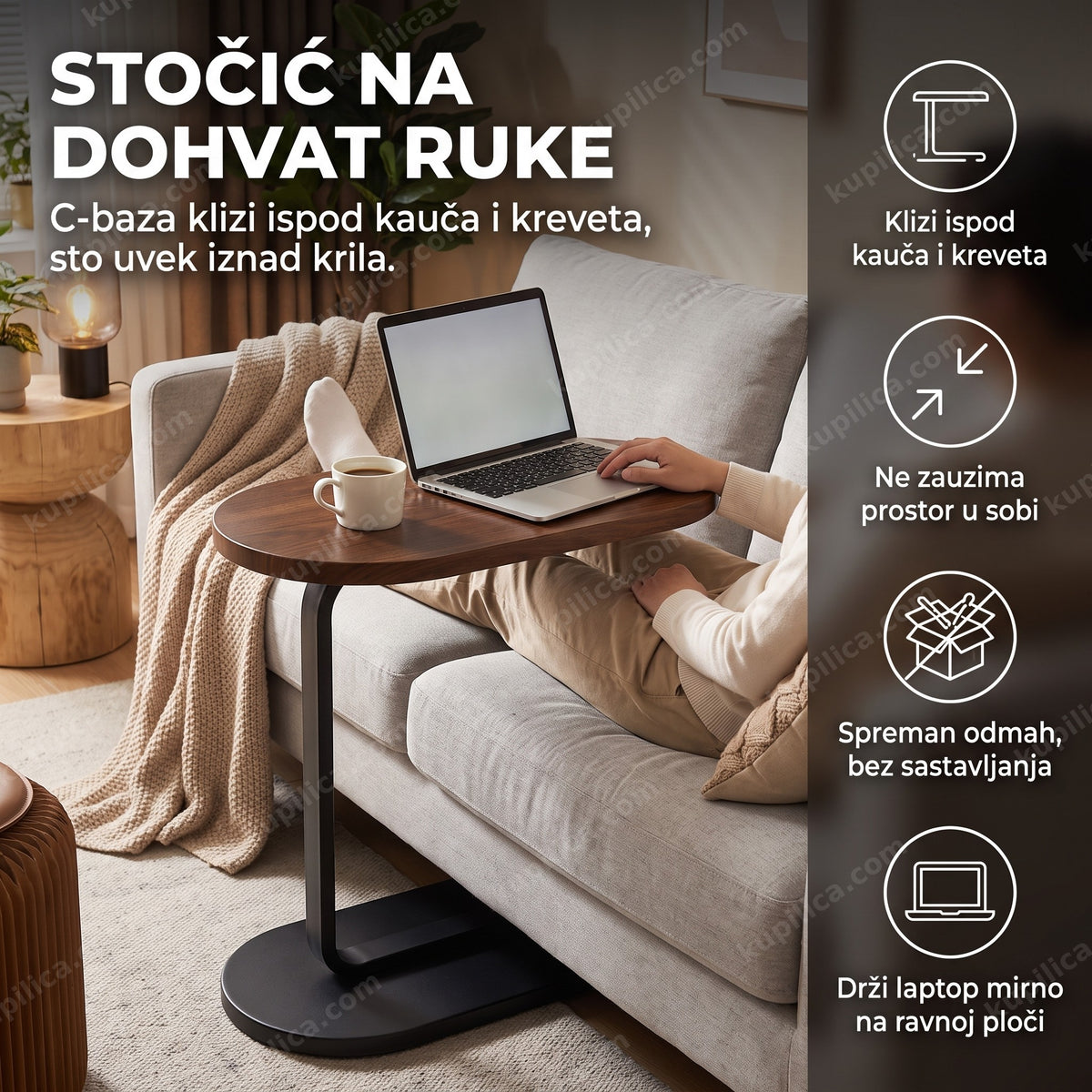 c stočić za kauč i krevet pored kauča sa laptopom, benefiti proizvoda