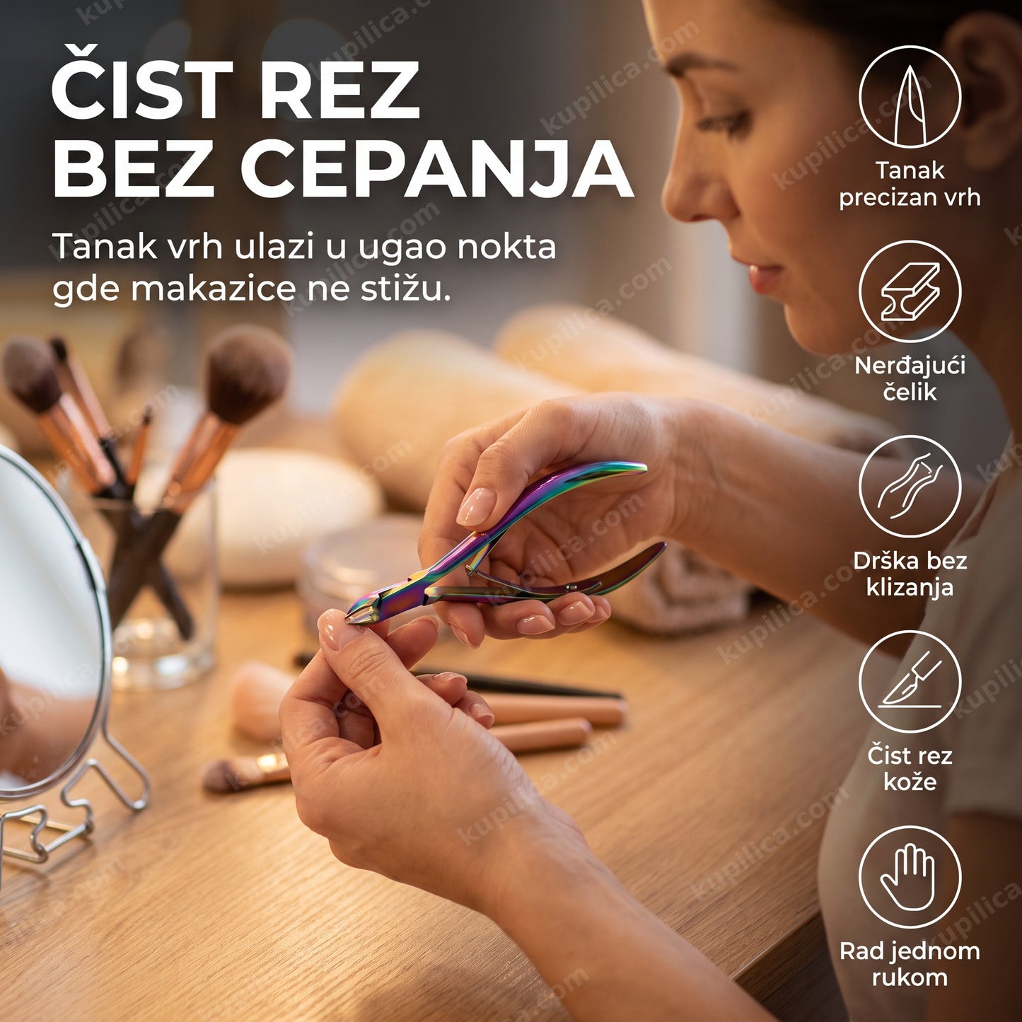 cangle za zanoktice tanak vrh — žena radi manikir sebi kod kuće, benefiti proizvoda