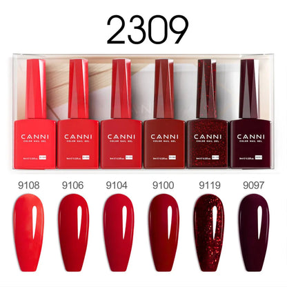 CANNI gel lak set 2309 — šest bočica crvenih gel lakova u kutiji