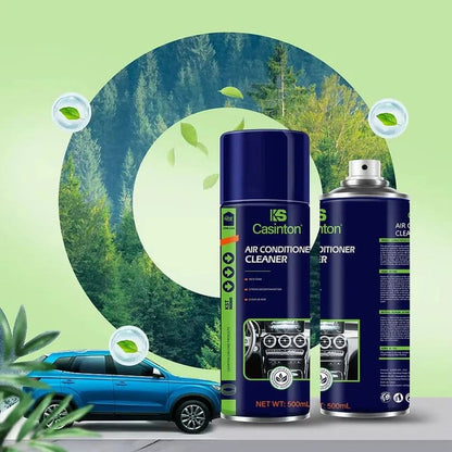 dva spreja za čišćenje klima uređaja od 500 ml ispred fotografije šume i automobila