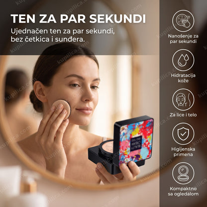 cc krema sa vazdušnim jastukom musbalm, žena nanosi kremu cushion aplikatorom, benefiti proizvoda