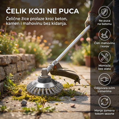 čelična žičana glava za trimer čisti mahovinu i korov sa kamene staze, benefiti proizvoda
