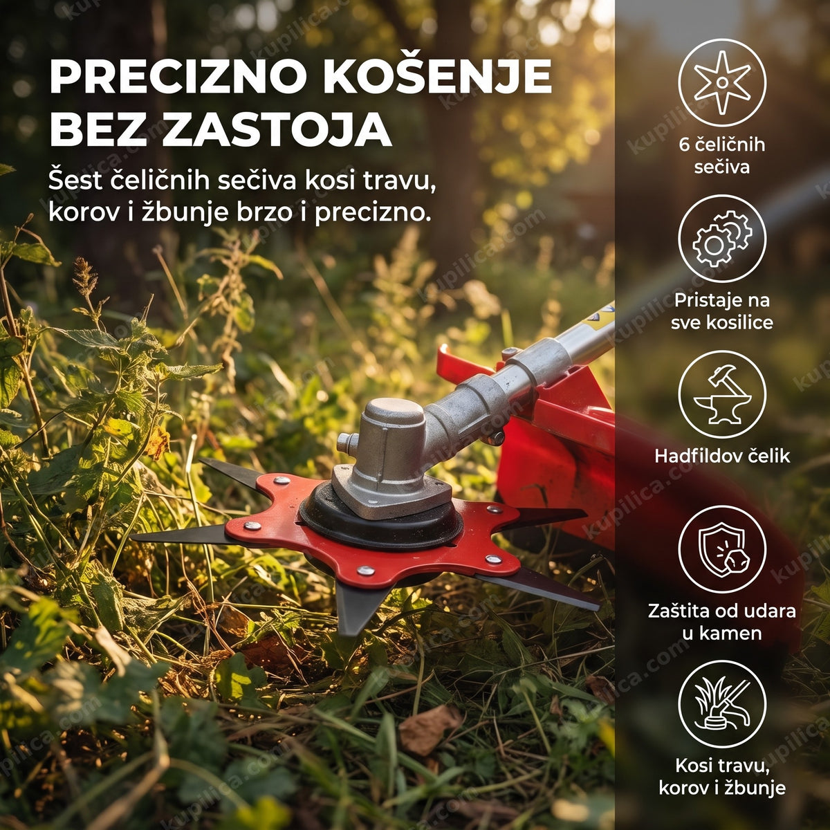 čelični nastavak za trimer sa 6 sečiva na kosilici, benefiti proizvoda