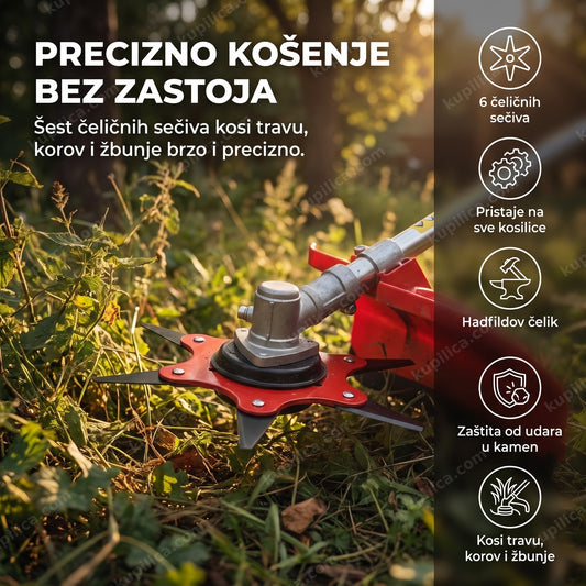 čelični nastavak za trimer sa 6 sečiva na kosilici, benefiti proizvoda