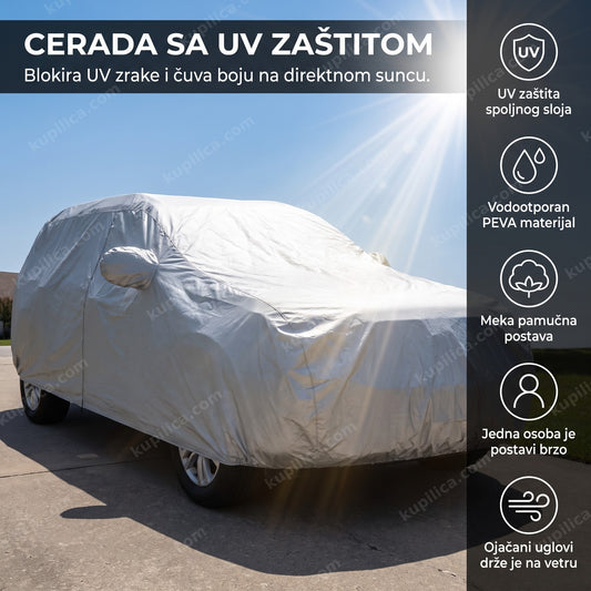 Cerada sa UV zaštitom prekriva veliki SUV na prilazu po suncu