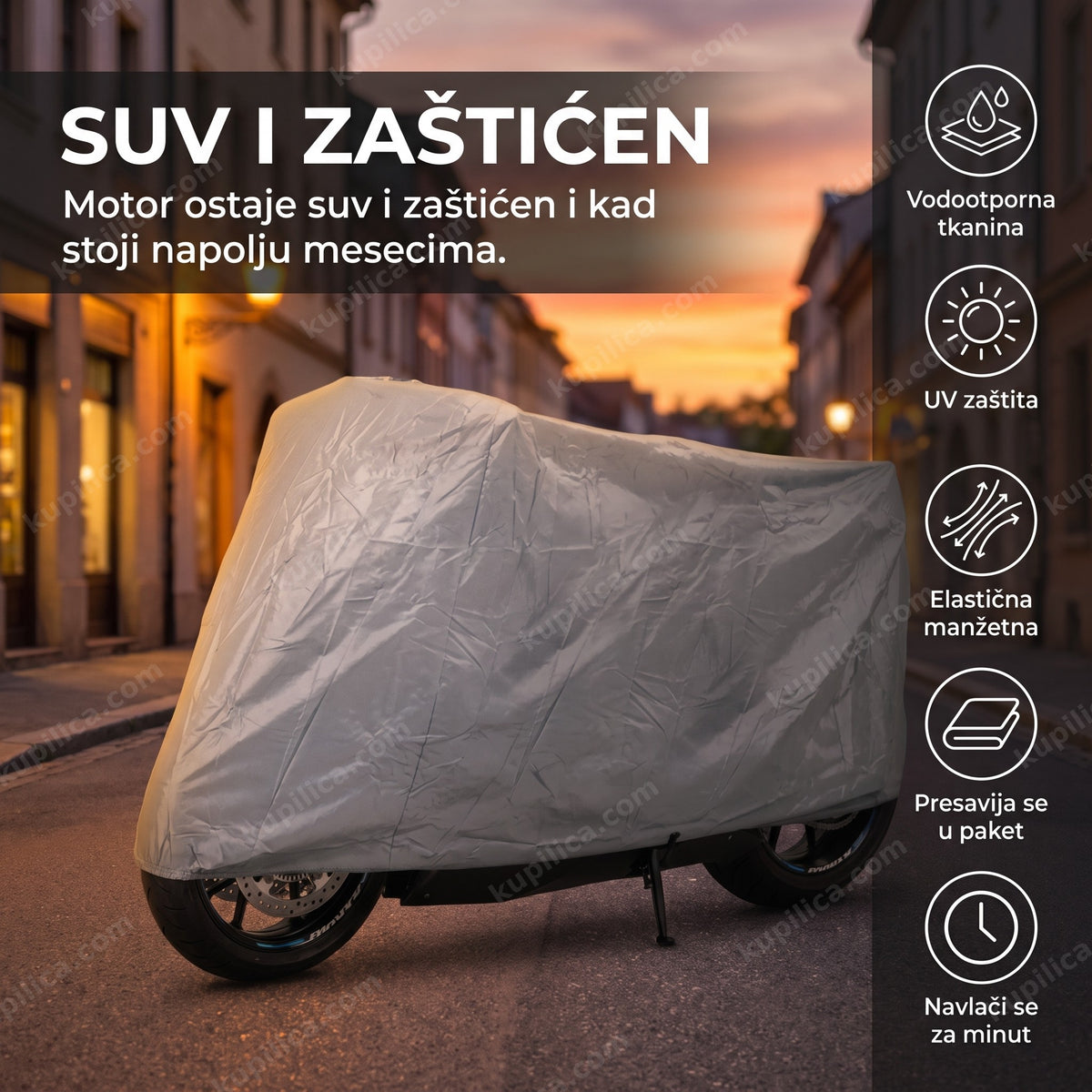 cerada za motor vodootporna prekriva motocikl parkiran napolju, benefiti proizvoda
