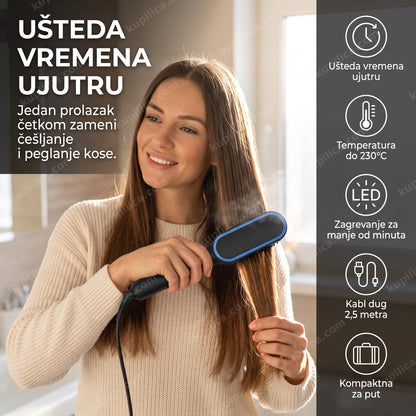 četka za ispravljanje kose 2u1 u upotrebi na dugoj kosi, benefiti proizvoda