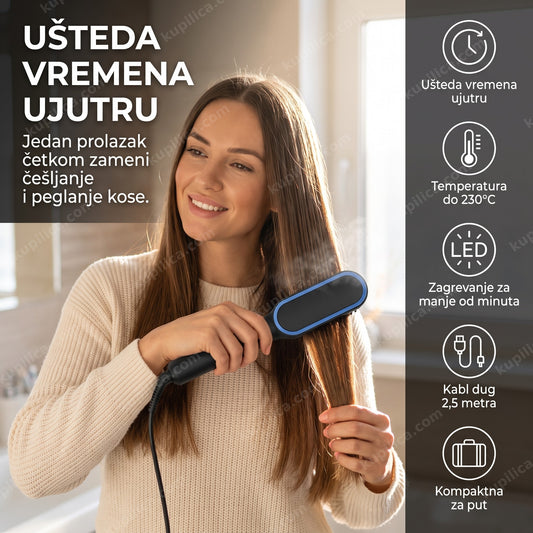 četka za ispravljanje kose 2u1 u upotrebi na dugoj kosi, benefiti proizvoda