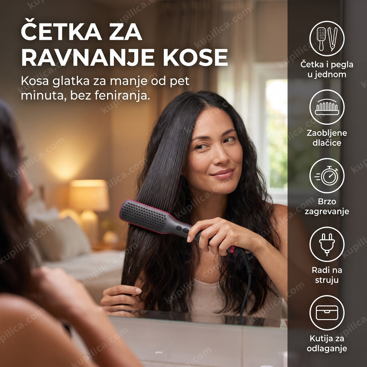 žena ravna kosu električnom četkom za ravnanje kose, benefiti proizvoda