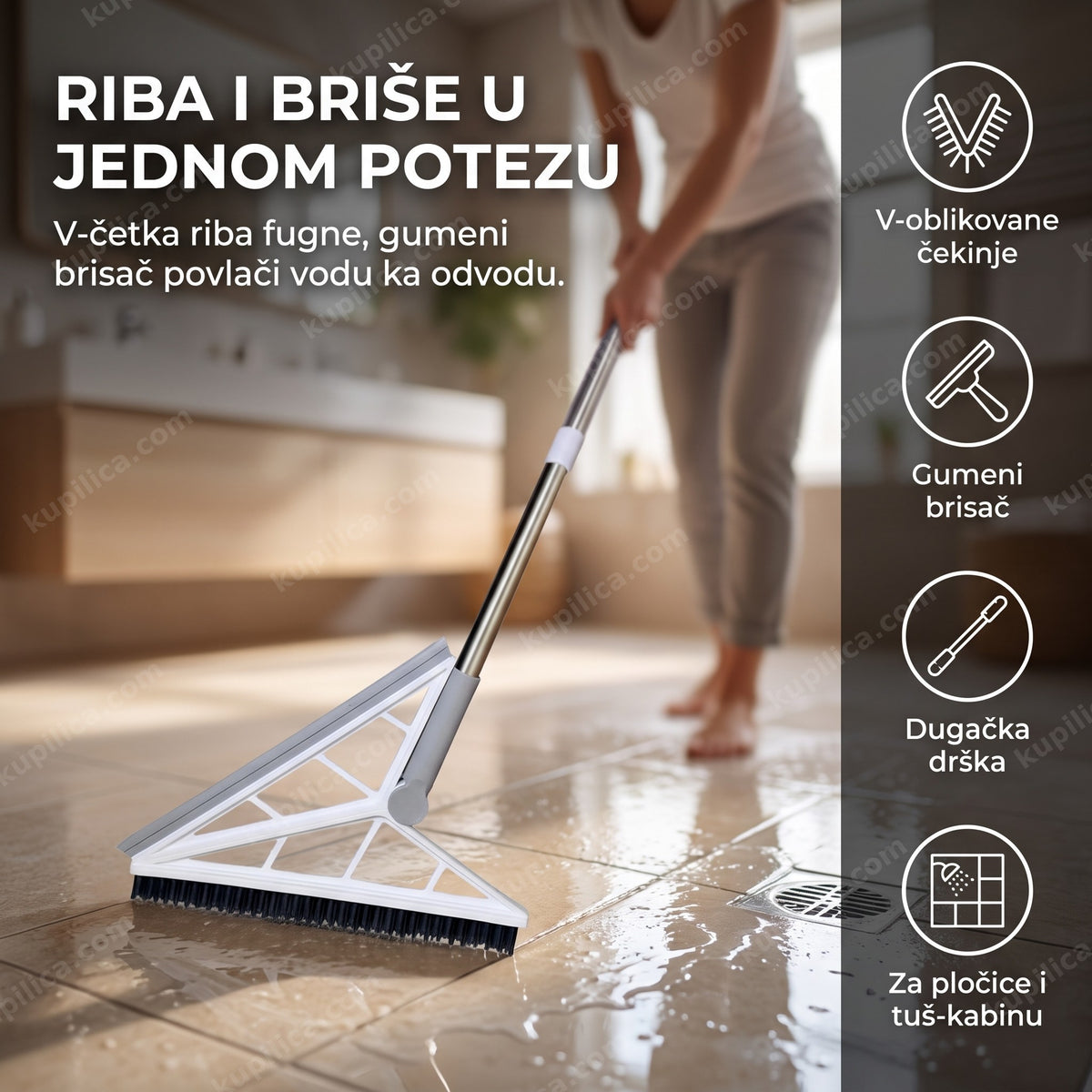 2u1 četka za ribanje pločica sa gumenim brisačem u kupatilu, benefiti proizvoda