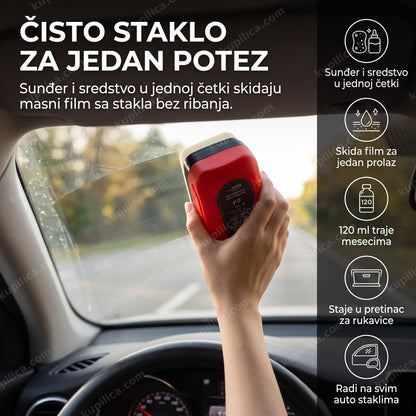četka za uklanjanje masnog filma sa auto stakla u upotrebi na vetrobranu, benefiti proizvoda