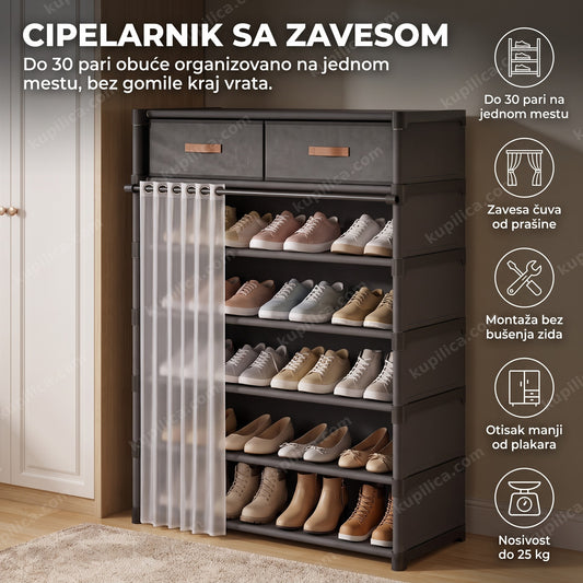 Cipelarnik sa zavesom u spavaćoj sobi, poluotvorena zavesa, benefiti proizvoda