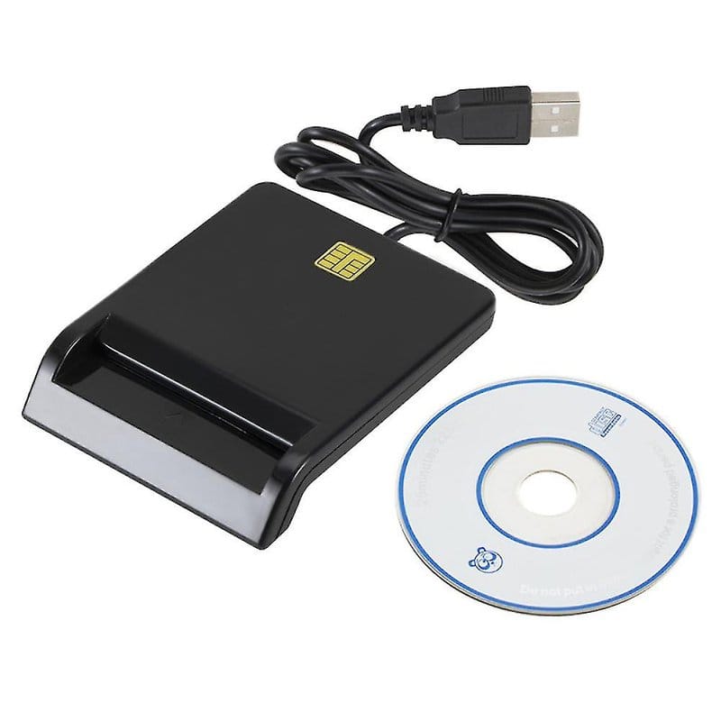 crni čitač lične karte i zdravstvene knjižice sa usb kablom i instalacionim cd-om