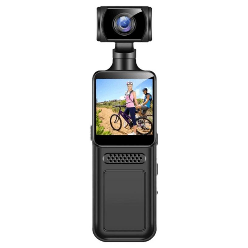 kamera za vlogovanje sa praćenjem subjekta, ekran prikazuje biciklistu na stazi
