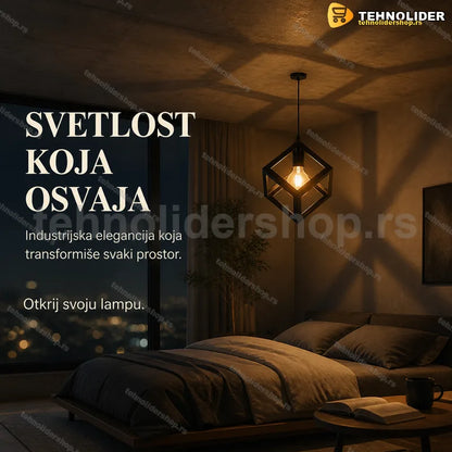 crna kockasta visilica — metalni okvir kocke sa grlom E27