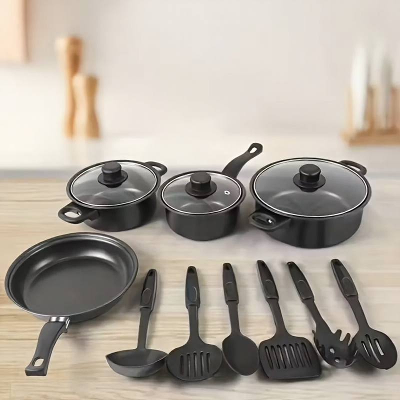crni set posuđa 13 delova — pregled