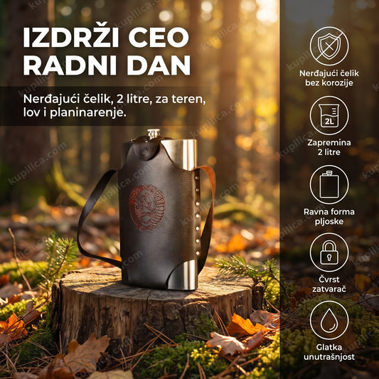 Čutura za piće inox 2l u prirodi pored vatre, benefiti proizvoda