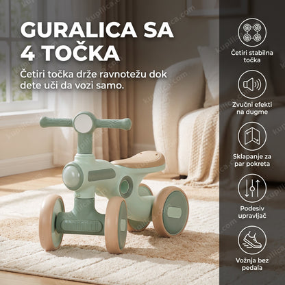 prazna dečija guralica bicikl sa četiri točka u dnevnoj sobi, benefiti proizvoda
