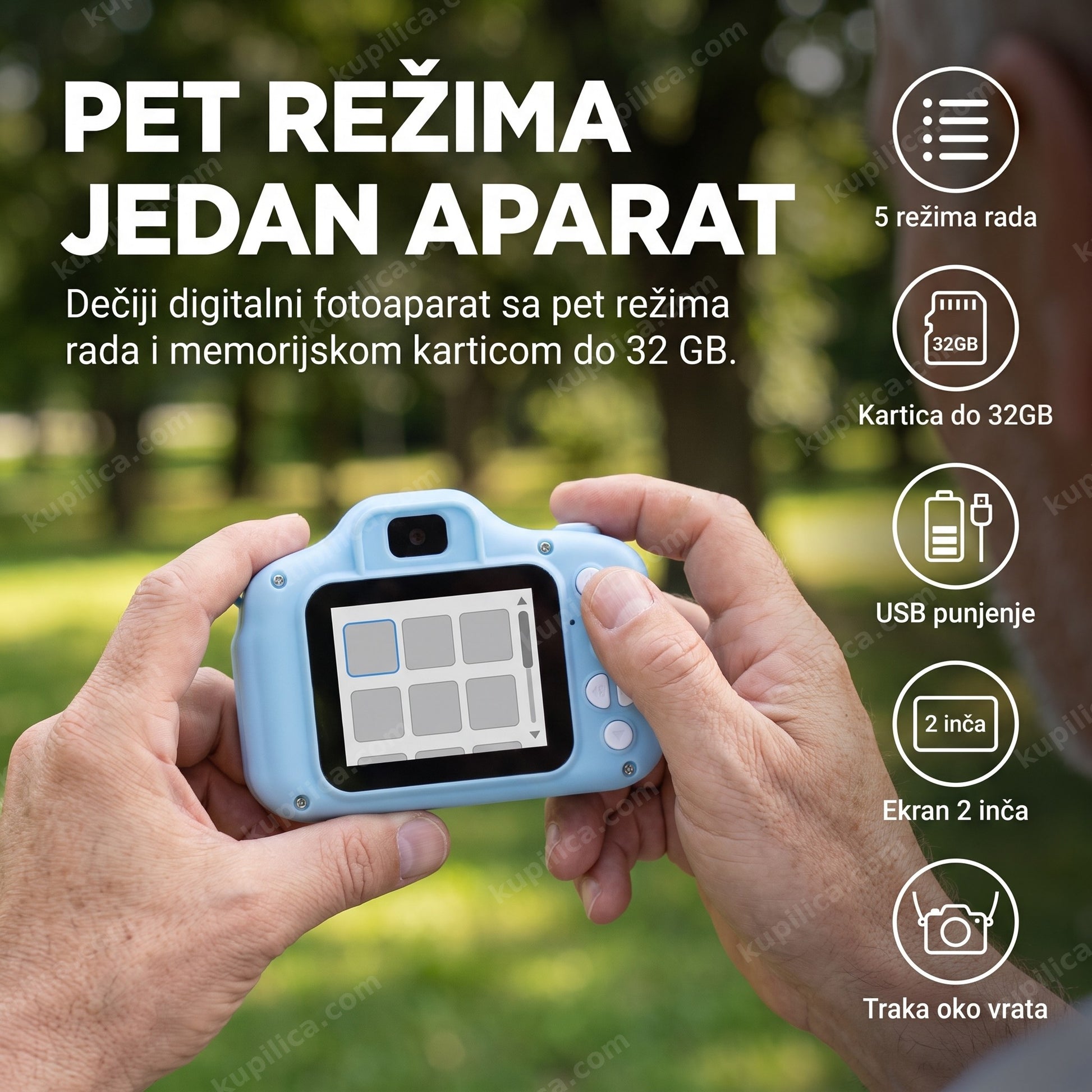 Plavi dečiji digitalni fotoaparat 720p sa ekranom od 2 inča