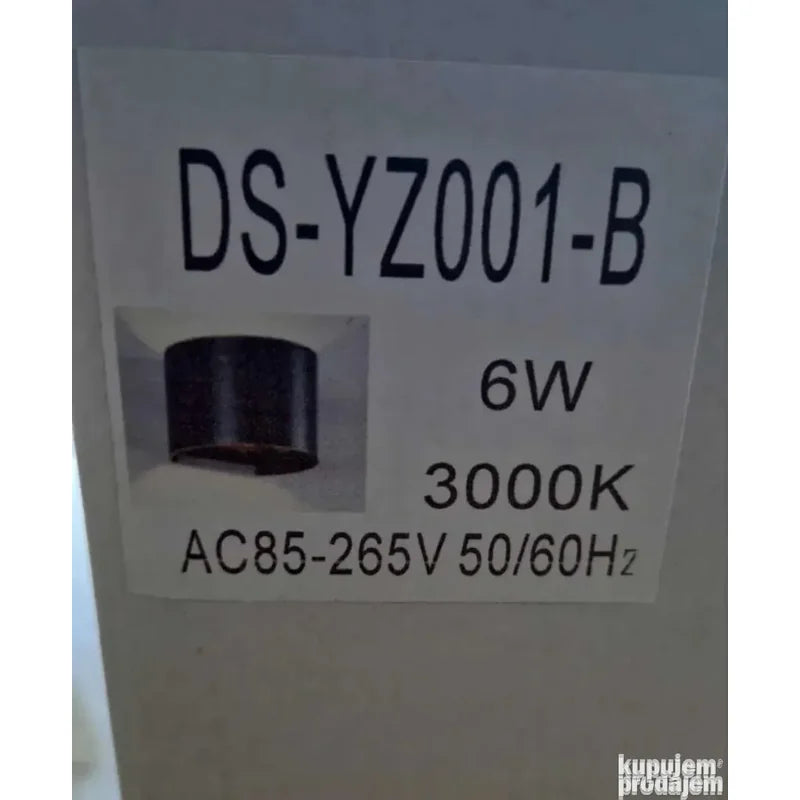 nalepnica sa specifikacijama fasadne lampe - 6W, 3000K, AC85-265V