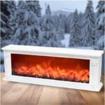 Detalj belog profilisanog rama LED kamina sa plamenom
