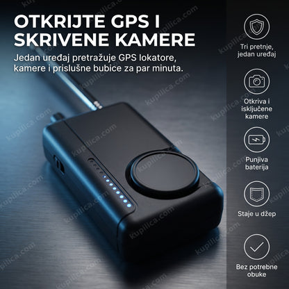 crni ručni detektor gps lokatora i skrivenih kamera sa led indikatorima