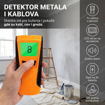 Narandžasti detektor metala i kablova sa LCD ekranom u renoviranom stanu – benefiti proizvoda
